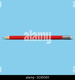 A red pencil with a sharpened tip and an eraser, commonly used for writing, drawing, and sketching. Stock Photo