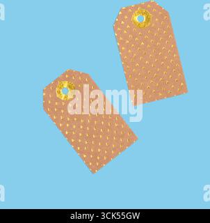 Two decorative tags with a textured design and a metallic accent, suitable for gifts or labeling. Stock Photo