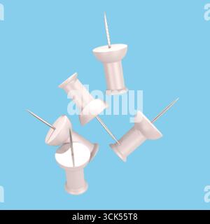 A collection of white push pins scattered, commonly used for pinning notes or documents on boards. Stock Photo