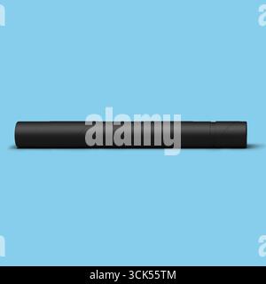 A sleek black cylindrical object, possibly a tube or container, designed for storage or transport. Stock Photo