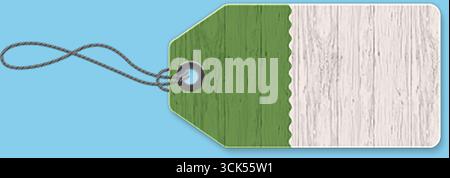A rectangular tag featuring a green and white design, likely used for labeling or pricing items. Stock Photo