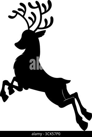 Christmas Reindeer Black Silhouette Jumping. Vector Hand Drawn Illustration Isolated On Transparent Background Stock Vector