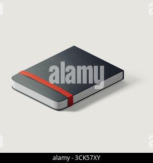 A closed notebook with a red elastic band, suggesting organization and note-taking purpose. Stock Photo