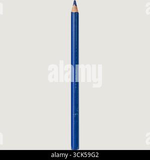A blue colored pencil with a sharpened tip, used for drawing and coloring. Stock Photo