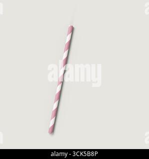 A pink and white striped drinking straw, commonly used for beverages. Stock Photo