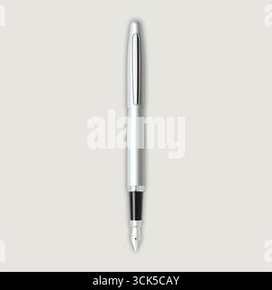A sleek silver fountain pen with a transparent barrel, ideal for writing and drawing. Stock Photo