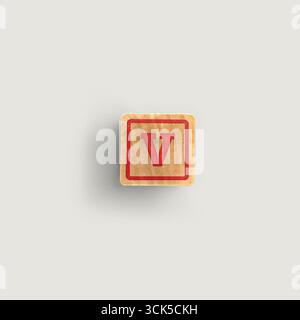 A wooden block with the letter "V" printed in red, commonly used for educational purposes in teaching the alphabet. Stock Photo