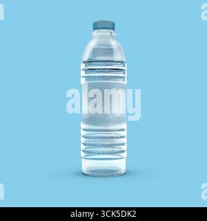 A clear plastic bottle filled with water, showing condensation droplets, indicating freshness and hydration. Stock Photo