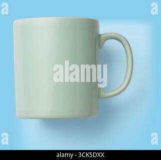 A simple mint-green ceramic mug with a handle, designed for holding beverages. Stock Photo