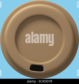 This image shows a simple, round, tan-colored lid with a small opening, typically used for cups or containers. Stock Photo