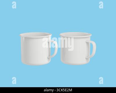 Two simple white mugs with handles, suitable for serving beverages. Stock Photo