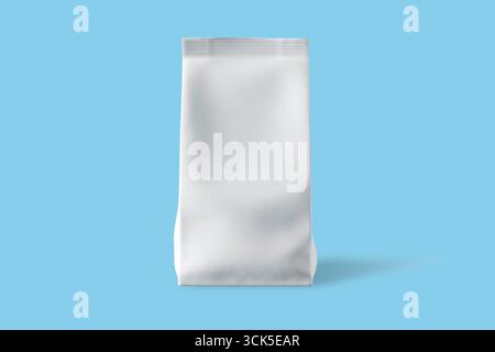 A plain, white packaging bag designed for various products, emphasizing simplicity and versatility. Stock Photo