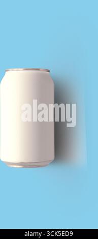 A blank, white soda can positioned against a simple background, emphasizing minimalism and potential branding opportunities. Stock Photo