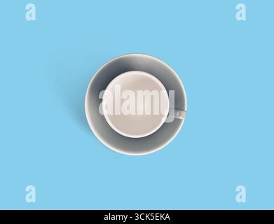 A simple top-down view of a cup and saucer, emphasizing minimalism and design. Stock Photo