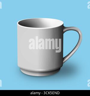 A simple, white ceramic mug with a handle, designed for holding beverages like coffee or tea. Stock Photo