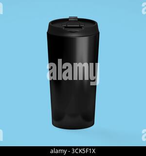 A sleek black trash can designed for waste disposal in modern environments. Stock Photo