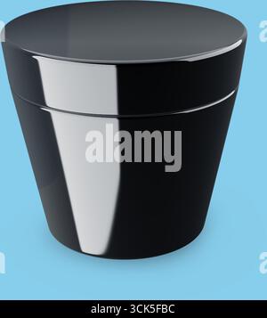 A sleek black container with a smooth finish, designed for storage or decorative purposes. Stock Photo
