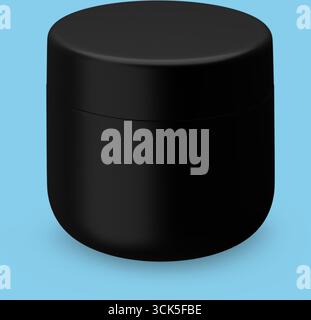 A sleek black jar with a smooth surface and a round lid, suitable for various cosmetic or storage purposes. Stock Photo