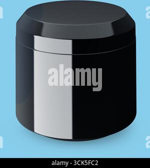 A sleek black container with a smooth surface, likely used for storage or packaging. Stock Photo