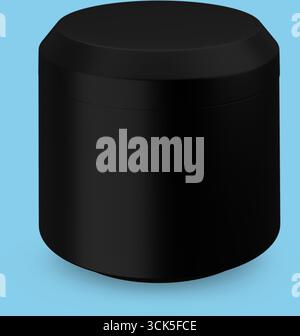 A sleek black cylindrical container with a smooth surface, likely used for storage or packaging. Stock Photo