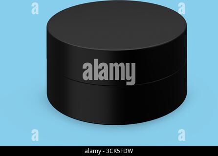 A sleek black round container with a smooth surface, designed for storage or packaging. Stock Photo