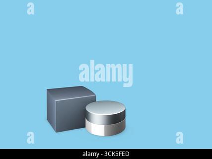 This image features geometric shapes, a rectangular block and a cylindrical object, representing basic 3D forms. Stock Photo