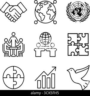 United Nations Day for South-South Cooperation icon set in hand-drawn illustrations Stock Vector