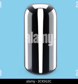 A sleek, cylindrical container with a reflective black surface, designed for storage or packaging. Stock Photo