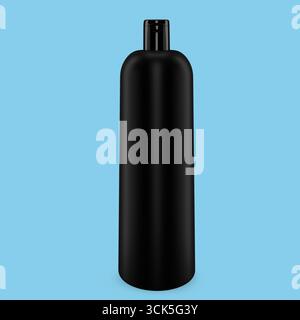 A sleek black bottle with a minimalist design, likely used for dispensing liquids or as a decorative piece. Stock Photo