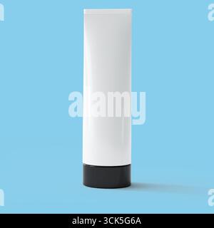 A sleek, cylindrical container with a white body and black base, likely used for cosmetics or personal care products. Stock Photo