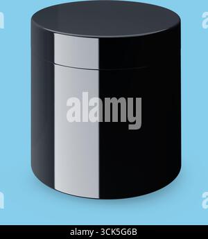 A sleek, black cylindrical container with a smooth surface, likely used for storage or packaging. Stock Photo