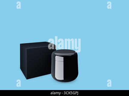 A sleek black container next to a matching box, suggesting a modern packaging design for a product. Stock Photo