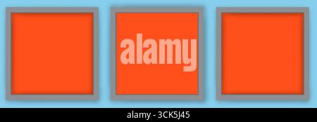 Three orange squares within gray frames, showcasing a simple graphic design. Stock Photo