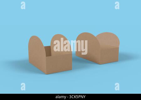 Two brown cardboard boxes with rounded tops, designed for storage or organization. Stock Photo