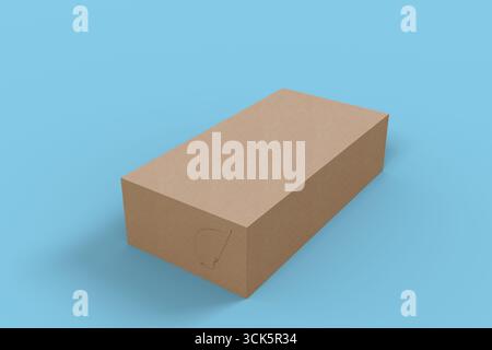 A simple, unmarked cardboard box resting on a surface, suggesting potential for storage or shipping purposes. Stock Photo