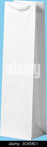 A plain white paper bag designed for carrying items, featuring a simple and elegant structure. Stock Photo