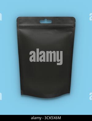 A plain black packaging pouch designed for various products. Stock Photo