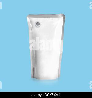 A clear plastic pouch filled with a white powdery substance, likely for packaging food or ingredients. Stock Photo