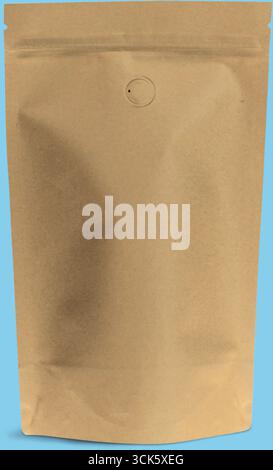 A plain brown paper pouch designed for packaging, likely for food or other products. Stock Photo
