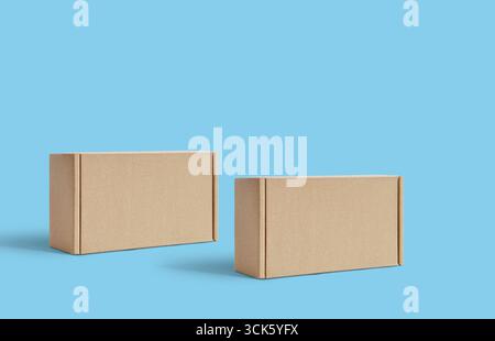 Two simple brown cardboard boxes arranged side by side, typically used for packaging or shipping items. Stock Photo