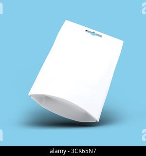 A plain white packaging pouch designed for various products, featuring a simple and clean aesthetic. Stock Photo