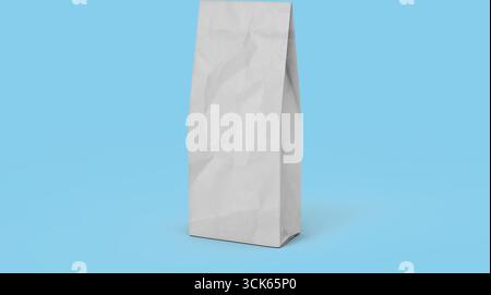 A crumpled white paper bag, typically used for carrying food or snacks. Stock Photo