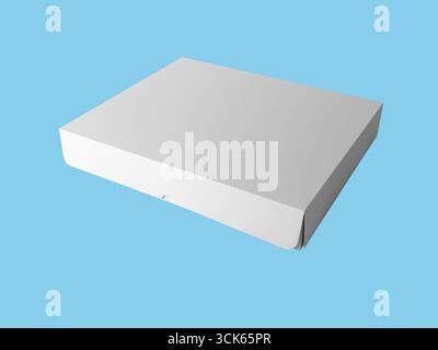A plain white pizza box, typically used for delivering pizzas or other takeout food items. Stock Photo