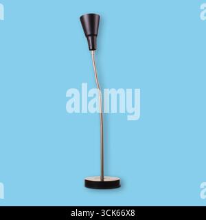 A sleek, modern floor lamp with a curved design, perfect for illuminating spaces in a stylish way. Stock Photo