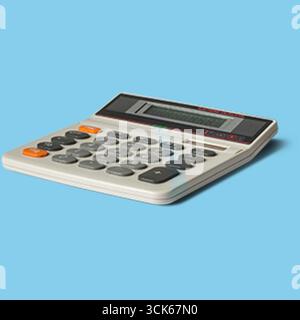 A simple electronic calculator designed for basic arithmetic calculations, featuring a digital display and various function keys. Stock Photo