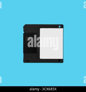 A black and white floppy disk, a vintage storage medium used for saving data in computers. Stock Photo