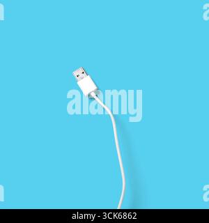 A USB cable with a standard connector, commonly used for charging and data transfer between devices. Stock Photo