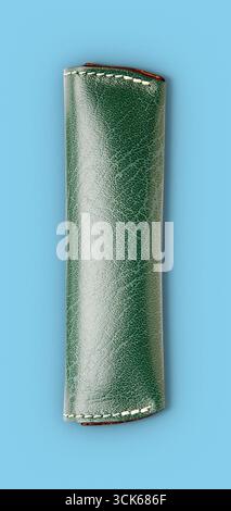 A sleek, green leather case designed for holding writing instruments or similar items. Stock Photo