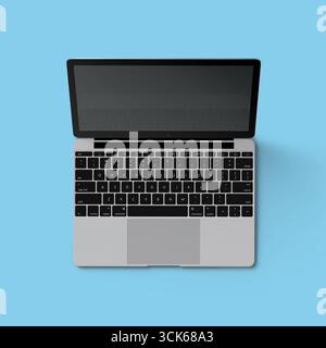A sleek laptop viewed from above, showcasing the keyboard and screen. Ideal for work, study, or entertainment. Stock Photo