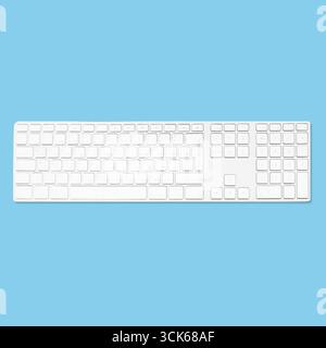A sleek, modern white keyboard designed for computer use, featuring a minimalist aesthetic and a full set of keys. Stock Photo